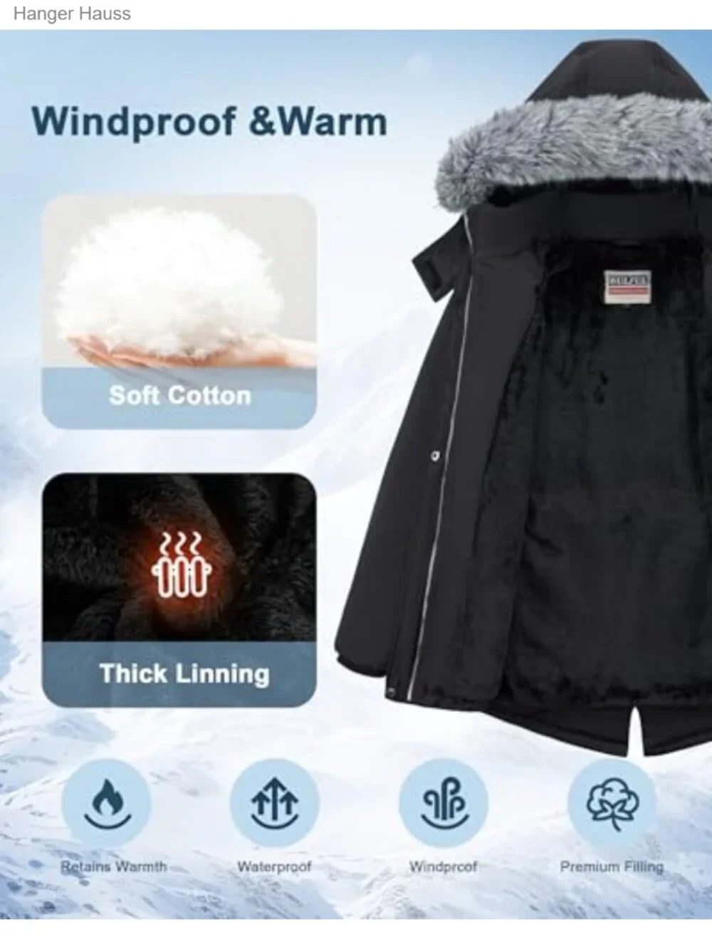 Girls Long Waterproof Winter Parka Fleece Puffer Coat